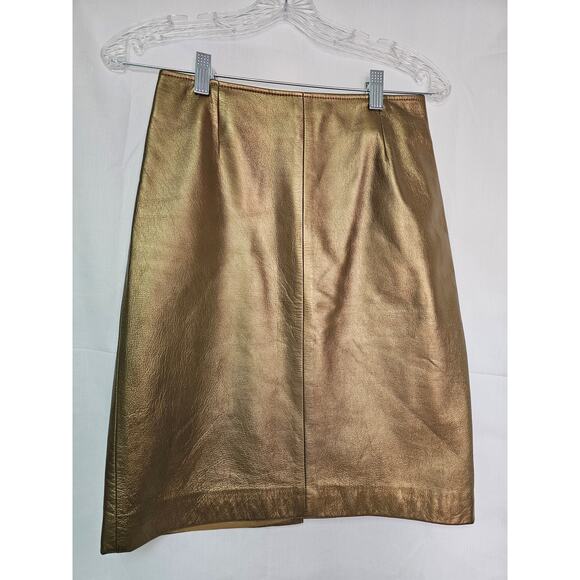 Dana Buchman faux leather Golden Skirt 2 Petite - Picture 4 of 9